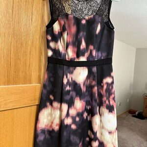Adrianna Papell Black and Pink Lace Midi Dress